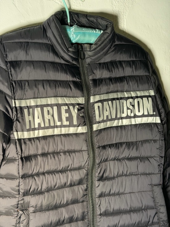 Harley-Davidson Black Puffer Jacket with White Logo Stripe XS - Picture 5 of 16